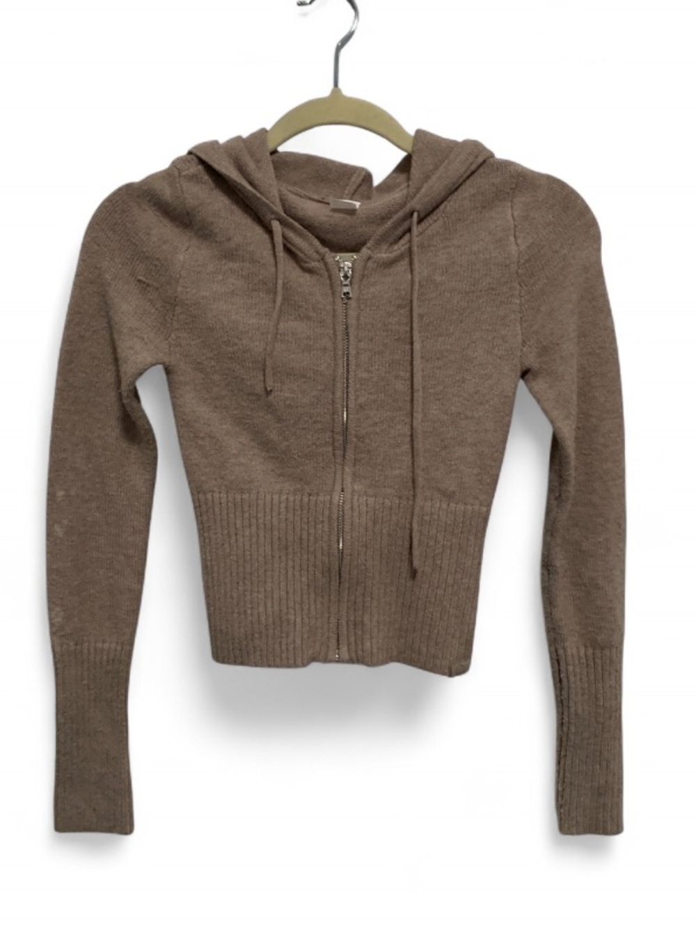 Gilly Hicks Cropped Zip Sweater Hoodie in Taupe